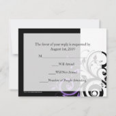Zwart + Wit Paarse Swirl Bruiloft Matching RSVP (Achterkant)