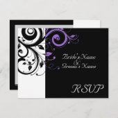 Zwart + Wit Paarse Swirl Bruiloft Matching RSVP (Voorkant / Achterkant)