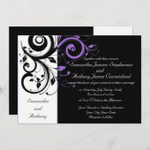 Zwart Wit Paarse werveling bruiloft uitnodigingen (Voorkant / Achterkant)