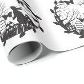 Zwart-wit paashaas eieren in cirkel krans cadeaupapier (Rol Hoek)