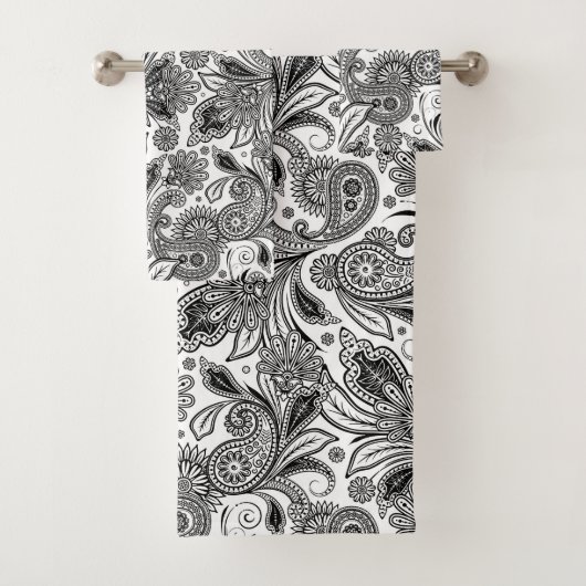 Zwart-wit paisley bad handdoek (Insitu)