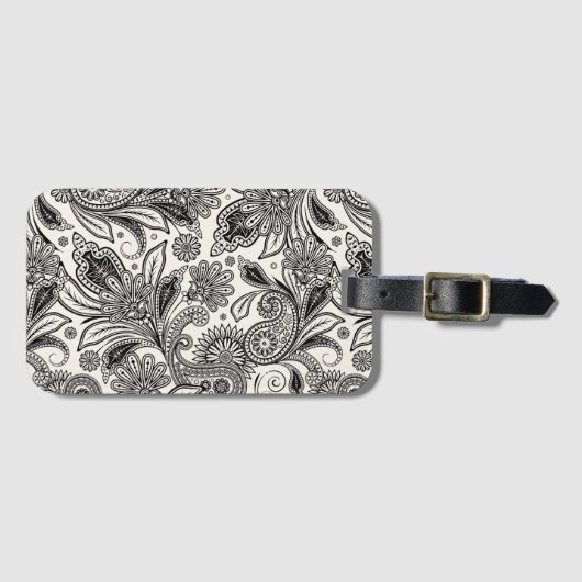 Zwart-wit paisley bagagelabel (Voorkant (horizontaal))