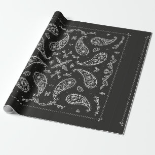 Zwart-wit Paisley Bandana Ornament Print. Vi Cadeaupapier