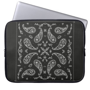 Zwart-wit Paisley Bandana Ornament Print. Vi Laptop Sleeve