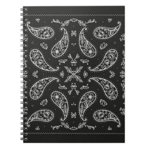 Zwart-wit Paisley Bandana Ornament Print. Vi Notitieboek
