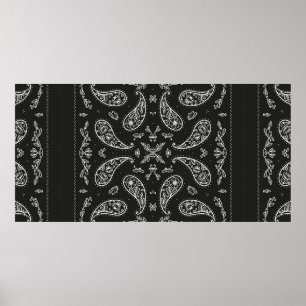 Zwart-wit Paisley Bandana Ornament Print. Vi Poster