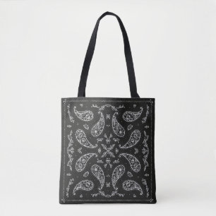 Zwart-wit Paisley Bandana Ornament Print. Vi Tote Bag