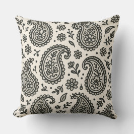 Zwart & Wit Paisley Bloempatroon Kussen