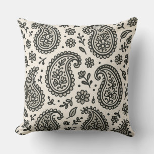 Zwart & Wit Paisley Bloempatroon Kussen