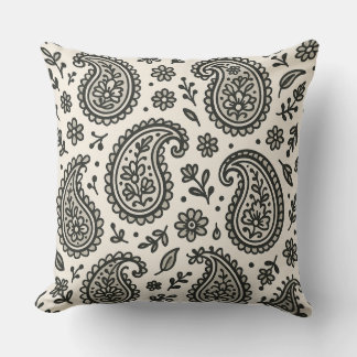 Zwart & Wit Paisley Bloempatroon Kussen