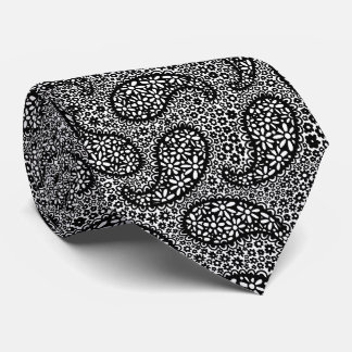 Zwart-wit paisley Daisy-patroon Stropdas