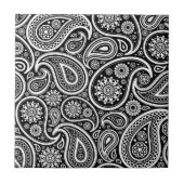 Zwart & Wit  Paisley Damask Pattern Tegeltje (Voorkant)