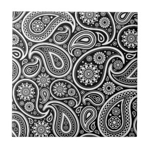 Zwart & Wit  Paisley Damask Pattern Tegeltje