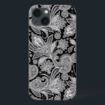 Zwart-wit paisley-damaspatroon iPhone 13 hoesje<br><div class="desc">Elegant zwart-wit  bloempaisleypatroon. Alle brieven zijn binnenkort beschikbaar en je kunt me e-mailen voor je initiaal We bieden ook gratis tekstopmaak voor je visitekaartjes uitnodiging,  enz.</div>