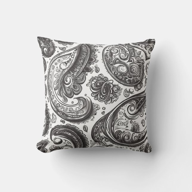 Zwart-wit Paisley Elegance Kussen (Voorkant)