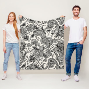 Zwart-wit paisley fleece deken