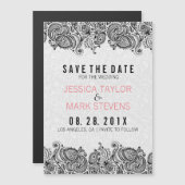 Zwart-wit Paisley-gezicht & Damaskers Magnetische Uitnodiging (Voorkant / Achterkant)