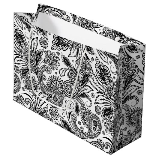Zwart-wit paisley groot cadeauzakje (Voorkant Gekanteld)
