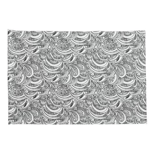 Zwart-wit Paisley Inked Art kussens Kussensloop (Achterkant-Rechts)