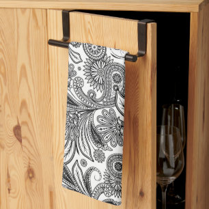 Zwart-wit paisley keukendoek theedoek