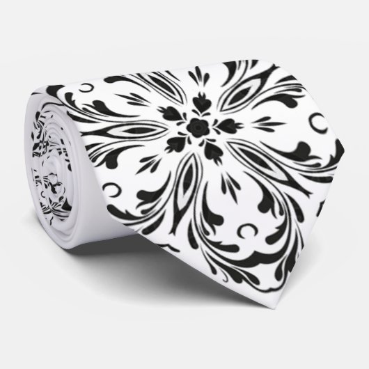 Zwart Wit Paisley Look Star Design Stropdas (Opgerold)