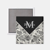 Zwart-wit paisley magneet (Voorkant / Achterkant)