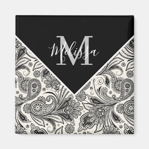 Zwart-wit paisley magneet
