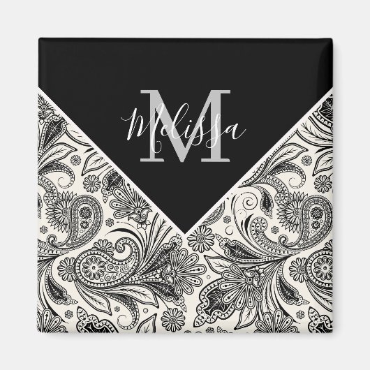 Zwart-wit paisley magneet (Voorkant)