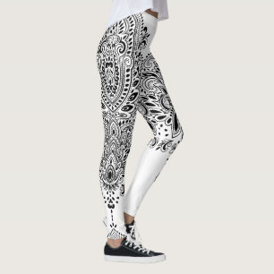 Zwart-wit paisley mandala leggings