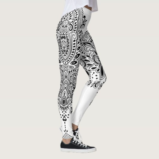 Zwart-wit paisley mandala leggings (Rechts)