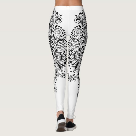 Zwart-wit paisley mandala leggings (Achterkant)