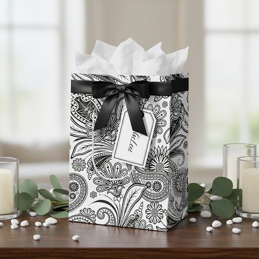 Zwart-wit paisley medium cadeauzakje