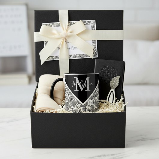 Zwart-wit paisley mok