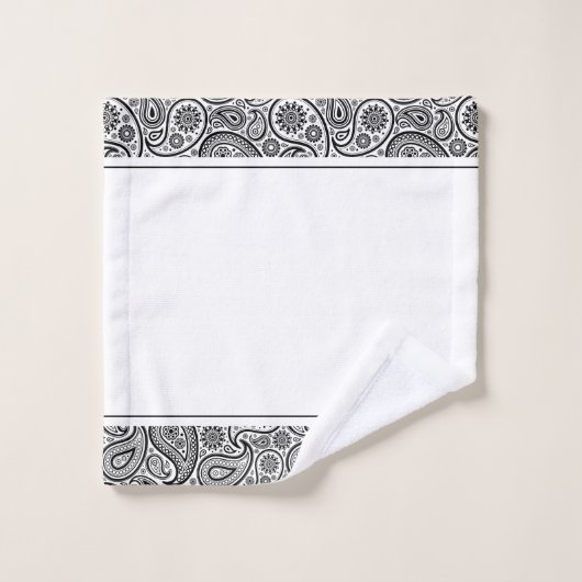 Zwart-wit  paisley monogram bad handdoek (Wasdoekje)