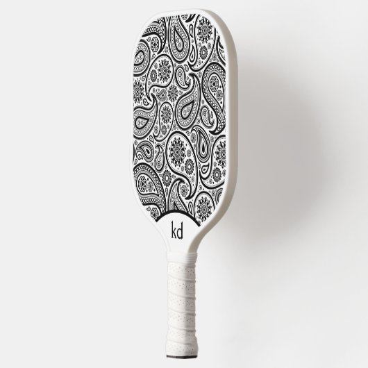 Zwart-wit Paisley Monogram Pickleball Paddle (Links)