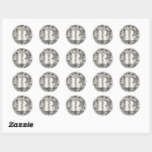 Zwart-wit paisley monogram ronde sticker (Vel)