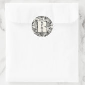 Zwart-wit paisley monogram ronde sticker (Tas)