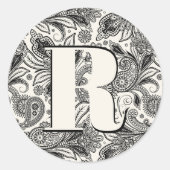 Zwart-wit paisley monogram ronde sticker (Voorkant)