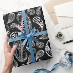 Zwart wit Paisley-patroon Cadeaupapier