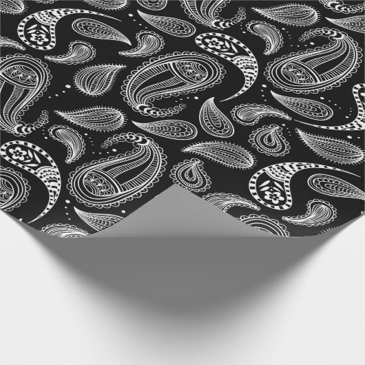 Zwart wit Paisley-patroon Cadeaupapier (Hoek)