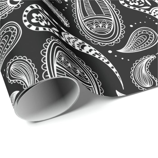 Zwart wit Paisley-patroon Cadeaupapier (Rol Hoek)