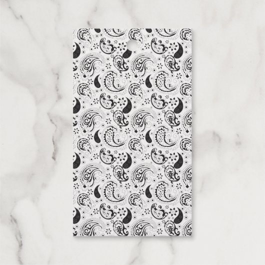 Zwart-wit Paisley Patroon – Elegante Textielkunst Cadeaulabels (Achterkant)
