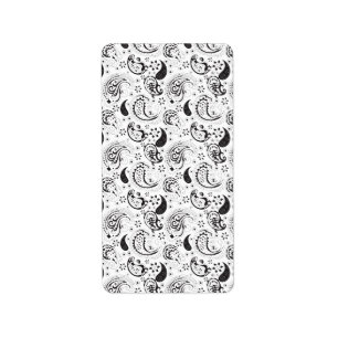 Zwart-wit Paisley Patroon – Elegante Textielkunst Etiket