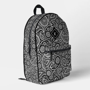 Zwart-wit paisley patroon monogram bedrukte rugzak