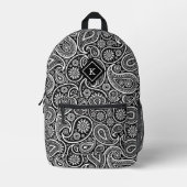 Zwart-wit paisley patroon monogram bedrukte rugzak (Voorkant)