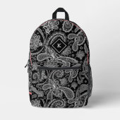 Zwart wit paisley patroon, roze accent, monogram bedrukte rugzak (Voorkant)