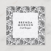 Zwart-wit  Paisley Pattern Vierkante Visitekaartje (Voorkant)