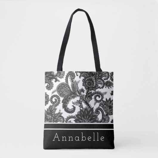Zwart-wit Paisley Personaliseren Tote Bag (Voorkant)