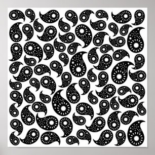 Zwart-wit Paisley. Poster