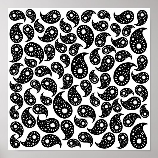 Zwart-wit Paisley. Poster (Voorkant)